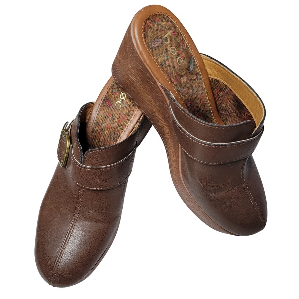 b.o.c. Born Concept Brown Wedge Mules Clogs Buckle Strap BC0013023 womens 9M